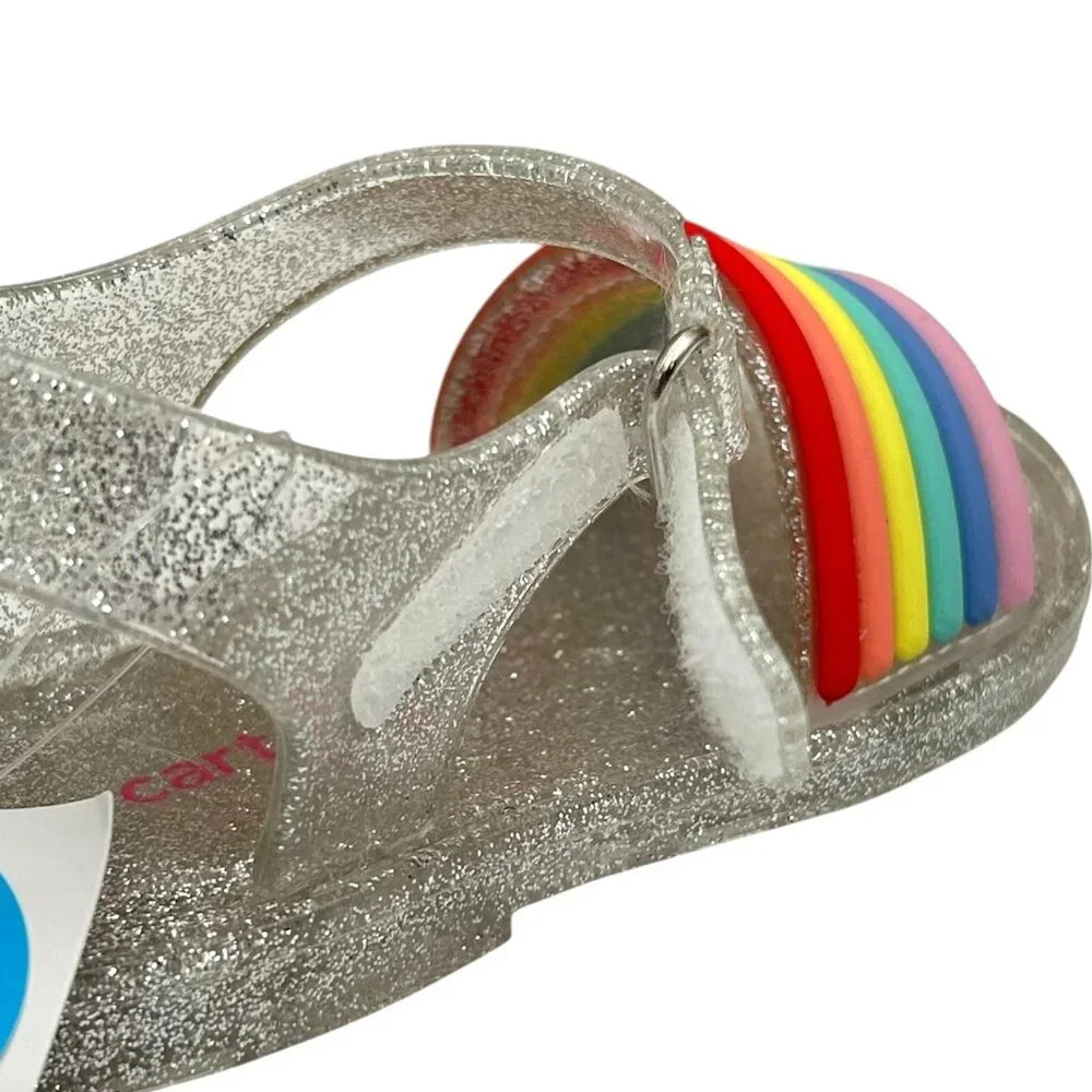Carters Toddler Girls Jelly Sandals Size 8 Silver Rainbow Flexible & Lightweight